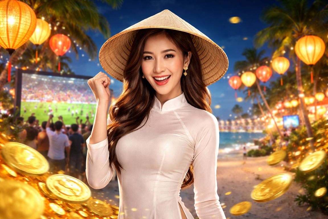 Người dùng tại Hội An đội nón lá sử dụng điện thoại tải ứng dụng cá cược trực tuyến