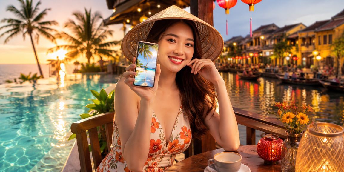 Người chơi mobile casino tại Hội An thư giãn bên tách cà phê với thái độ thưởng thức thoải mái