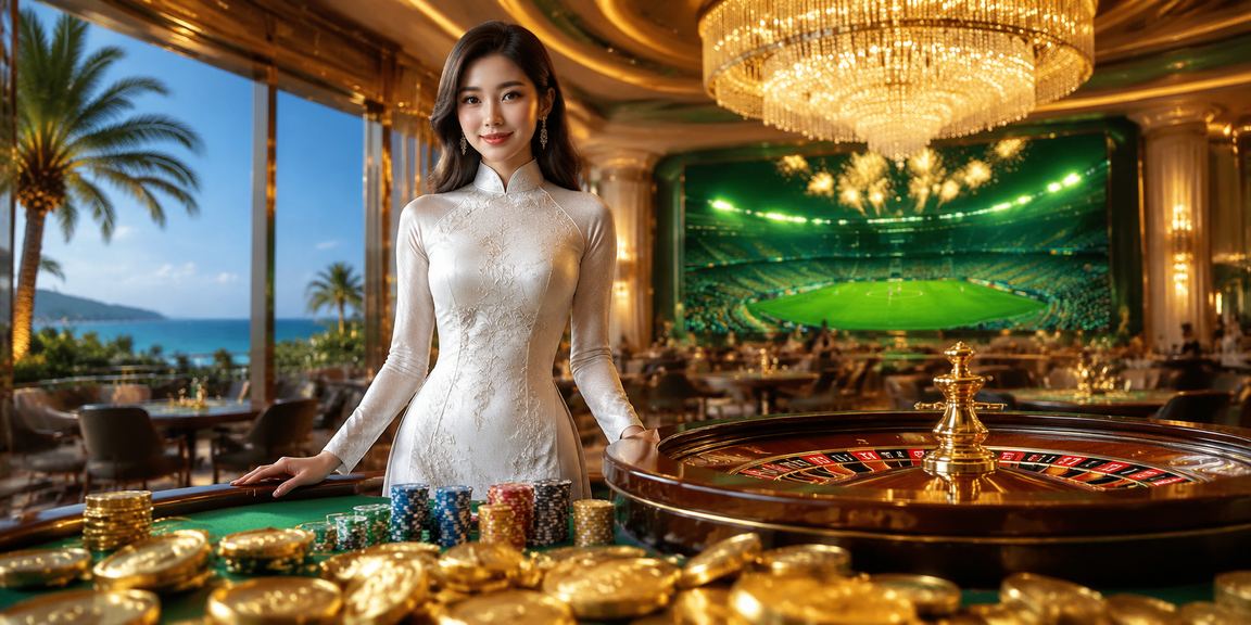 Người phụ nữ mặc áo dài tại Phú Quốc chơi roulette trực tuyến trên điện thoại bên bờ biển
